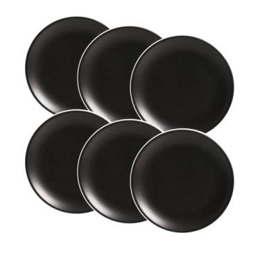 Imagem de Conjunto de 6 Pratos Sobremesa de Cerâmica Preto Acetinado 21cm - Alle