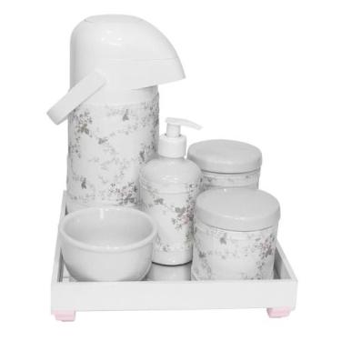 Imagem de Kit Higiene Espelho Completo Porcelanas, Garrafa e Capa Rosa Quarto Be