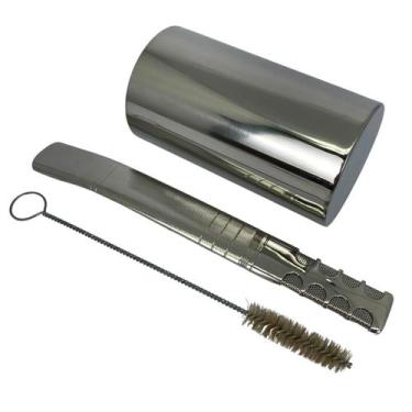 Imagem de Kit tereré inox luxo copo cuia redondo liso 300ml prata + bomba tela f