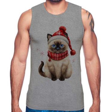 Imagem de Regata Gato Natalino Gorro e Cachecol - Foca na Moda, Cinza, G