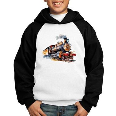 Imagem de Moletom Infantil Trem Watercolor - Foca na Moda, Branco, Preto, 2
