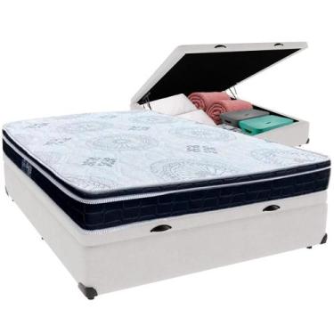 Imagem de Cama Box Baú Branco e Colchão Orthosono D33 Com Euro Pillow  Casal Anj