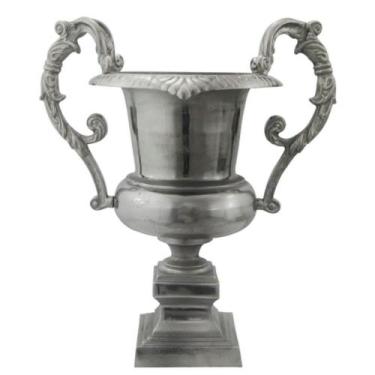 Imagem de Ânfora Metal Prateado Design Classico Alças Trabalhadas Luxo - LUXdéco