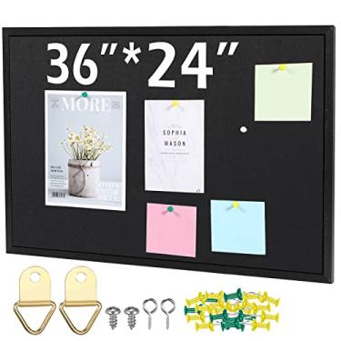 Imagem de Teling Quadro de cortiça de 91,4 cm x 61 cm Quadro de avisos de cortiça grande com moldura de madeira com pinos parafusos de olhal parafusos de aviso para paredes de escritório e escola em casa