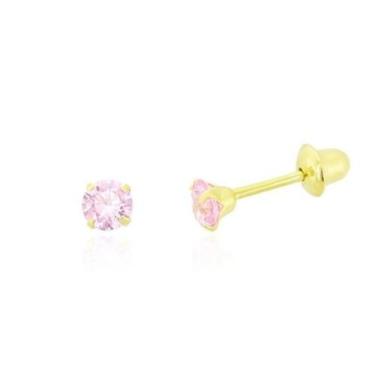 Imagem de Brincos Ouro 18K Pedra Rosa 2,5 mm - Joias Danisam 