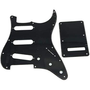 Imagem de Dopro 11 Hole Strat SSS Pickguard ST Placa Traseira Trem Capa para EUA/Mexicano FD Strat Preto 1 Camada