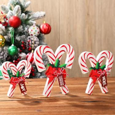 Imagem de Syhood 3 peças de bengalas de doces de Natal placa de madeira para decoração de mesa de bengala doce de madeira vermelha e branca bandeja de Natal em camadas para decoração de mesa de Natal, feriados,