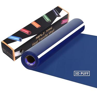 Imagem de RENLI·TONG Renlitong Blue 3D Puff Htv Matte Heat Transfer Vinyl 12" Por 6 Pés Roll Iron On para Camiseta de Prensa Térmica para Todas As Máquinas de Corte Heat Vinyl Design