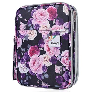 Imagem de Estojo de lápis de cor Shulaner comporta 192 lápis ou 144 canetas de gel com fecho de zíper, organizador de canetas de poliéster de grande capacidade para marcadores aquarela, lápis de tinta de gel roxo rosa