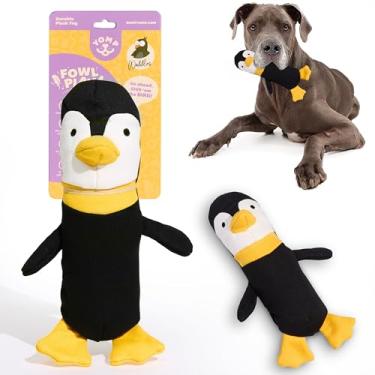 Imagem de Yomp Brinquedo de pelúcia para cachorro pinguim - brinquedos de pelúcia resistentes e duráveis para mastigar com tela natural e papel enrugado - brinquedos interativos para cães, brinquedos divertidos