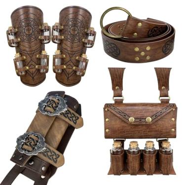 Imagem de EpicCos Conjunto de bolsa de cinto de alquimia de 4 peças, protetor de pulso para garrafa de poção e bolsa de cintura, cinto O-ring com coldre de espada para LARP