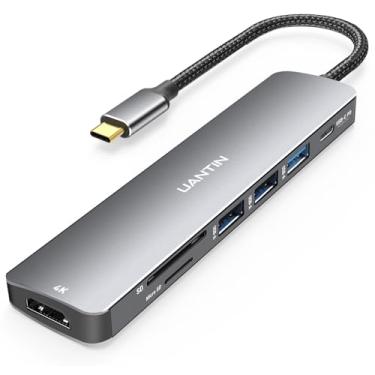 Imagem de UANTIN Hub USB C 7 em 1 Adaptador Multiportas com conector HDMI 4K, PD de 100 W, Leitor de Cartão SD/TF, 3 USB-A, Estação de Ancoragem USB C para MacBook, Mac Pro/Air, Dell, HP, ASUS, Acer e outros