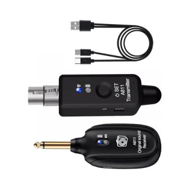 Imagem de NATEFEMIN Conjunto de receptor transmissor de microfone recarregável, sistema de microfone sem fio para microfone