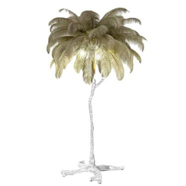 Imagem de Lâmpada de pena de luxo, luminária de chão de penas, lâmpada de LED simples regulável com interruptor de pé, lâmpada de leitura de corpo de resina prateada para decoração