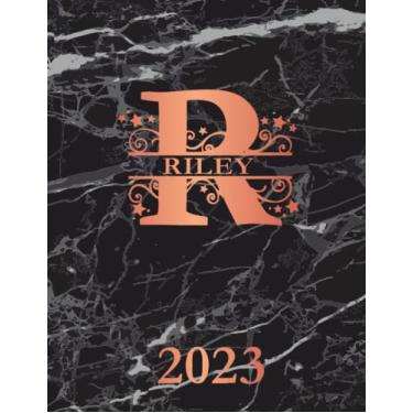 Imagem de Riley: 2023. Personalized Name Weekly Planner Diary 2023. Monogram Letter R Notebook Planner. Black Marble & Rose Gold Cover. Datebook Calendar Schedule