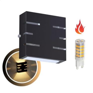 Imagem de Arandela Externa 6 Frisos Slim Luminária de Parede Muro 2 Fachos 2 Focos Em Alumínio Interna Led G9-101 (Preto, Lâmpada Branca Quente)