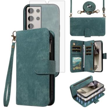 Imagem de Asuwish Capa de telefone para Samsung Galaxy S24 Ultra 5G Carteira com zíper destacável Capa magnética com protetor de tela de vidro temperado, cordão transversal, suporte para cartão S24Ultra 24S S