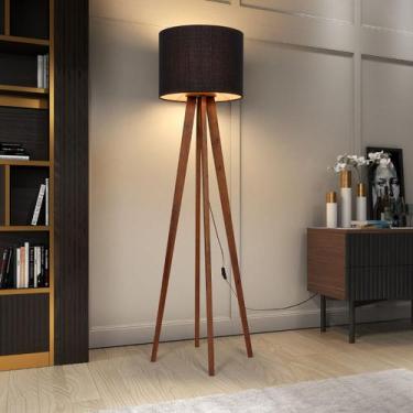 Imagem de Luminária Abajur De Chão Madri Bivolt Pés De Madeira Maciça - Mobigu, 