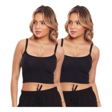 Imagem de Kit 2 Tops Canelado Alcinha Feminino Lisa Básica Casual - MC Digital, 