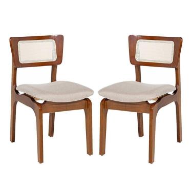 Imagem de Kit 2 Cadeiras De Jantar Portugal Em Madeira Imbuia Encosto Tela Rattan Linho Bege M58