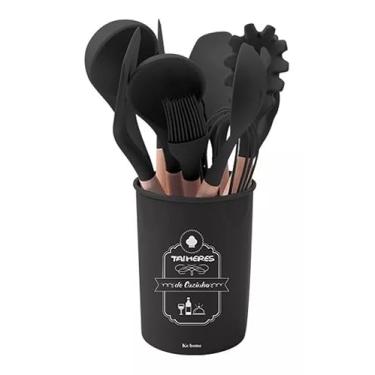 Imagem de Kit Utensílios de Cozinha em Silicone 12 Peças com Suporte – Espátulas, Colheres, Pegador, Fouet, Pincel, Resistentes ao Calor, Antiaderentes, Atóxicos, Duráveis e Fáceis de Limpar