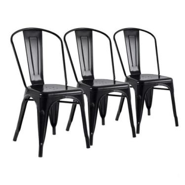 Imagem de Kit 3 Cadeiras Design Tolix Iron Industrial Aço Metal Preta - Frigopro