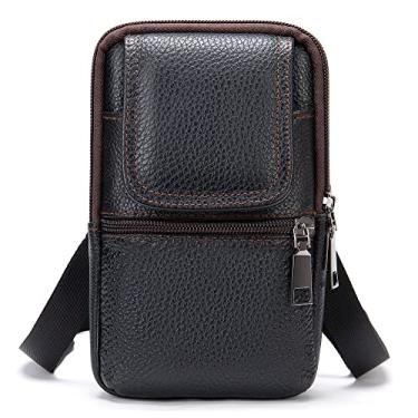 Imagem de Bolsa de ombro de couro masculina, bolsa de cintura para celular, bolsa mensageiro de negócios, bolsa transversal com alça ajustável, Preto, Small, Retrô