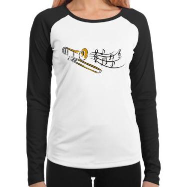 Imagem de Baby Look Raglan Trombone Notas Musicais Manga Longa - Foca na Moda, B