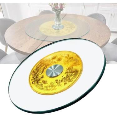 Imagem de Prato giratório grande de 101,6 cm para mesa de jantar, bandeja rotativa de vidro temperado resistente, mesa giratória Susan preguiçosa de mesa, silenciosa, uma cor, 80 cm