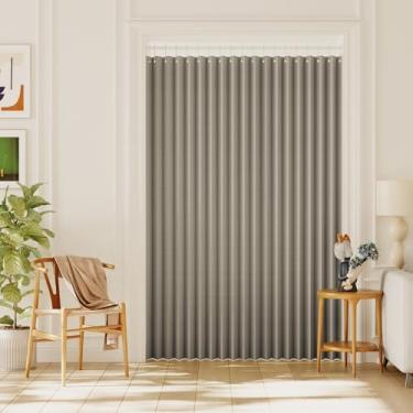 Imagem de H.VERSAILTEX Cortina de porta sanfonada de linho 100% blackout para privacidade da porta, armário dobrável ou persiana de porta deslizante com ganchos, 1 painel, L 250 x C 198, cinza-acastanhado