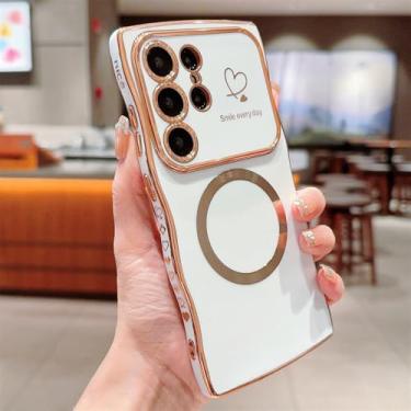 Imagem de Capa de celular magnética com estampa de coração ondulado para Samsung S23 S24 Plus FE S22 Plus com carregamento sem fio e moldura ondulada, branca, para S23 Plus