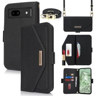 Imagem de Jaorty Carteira transversal para Google Pixel 8a com alça de ombro longa, porta-cartão de crédito de 15,5 cm, bolsa de mão de couro PU com suporte para maquiagem espelhada para mulheres e meninas,