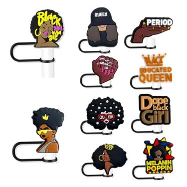 Imagem de Capas de silicone preto moda rosa menina ponta de canudo para canudos, 10 mm capa de canudo reutilizável conjunto de rolha à prova de derramamento para 30 e 1,134 g para copos Stanley (10 peças capa