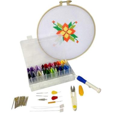 Imagem de Kit Bordado Bastidor Agulha Ponto Russo Ponto Cruz Completo - Artmak