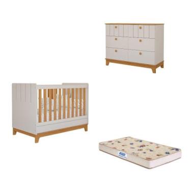 Imagem de Quarto de Bebê com Cômoda Berço e Colchão Liza Permobili, Off White/Na