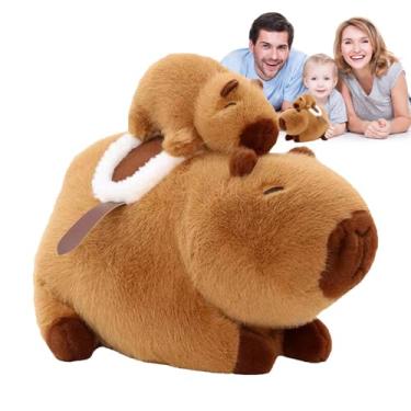 Imagem de Toy Capybara recheado, boneca Capybara - Capybara Plelow Pillow com bebê - Brinquedos macios sensoriais, huggable calmante caseiro abafado, travesseiro para dormir para adultos