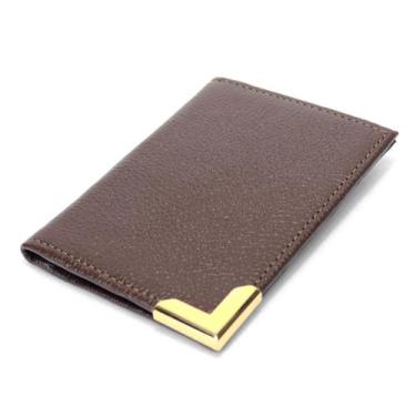 Imagem de Porta Cartão Carteira Slim Pequena em Couro Legitimo Metal Dourado Roa