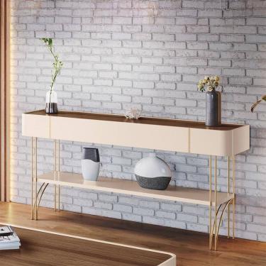 Imagem de Aparador Decorativo Rennes Mdp/mdf Pés De Aço Off White/castanho G26 - Gran Belo