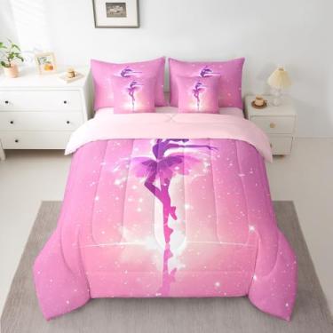 Imagem de Feelyou Conjunto de cama solteiro para dançarina de balé, 7 peças, edredom de bailarina com lençóis, cama de princesa sonhadora em uma bolsa, para meninos e meninas, 7 peças