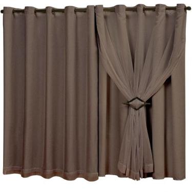 Imagem de Cortina Corta Luz Em Tecido Blackout Com Voil 4m L X 2,20m A Com Ilhós