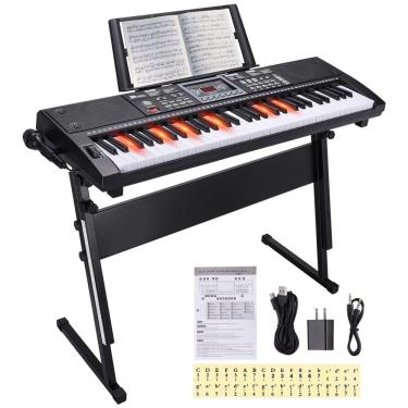 Imagem de Piano de teclado elétrico 24HOCL 61 teclas com suporte e alto-falante preto