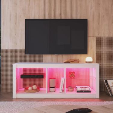 Imagem de Rack para Tv até 55 Polegadas Estilo Gamer com 2 Prateleiras em Vidro e Iluminação em Led Rgb
