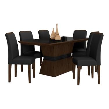 Imagem de Mesa De Jantar 6 Cadeiras Gênova Imbuia/preto/preto - Móveis Arapongas Imbuia/preto/preto 06