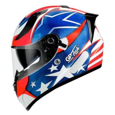 Imagem de Capacete Fechado Moto GP Tech V128 USA Viseira solar Oculos interno Azul e Vermelho Estados Unidos CaSco ABS Brilhante verde 58 (60)