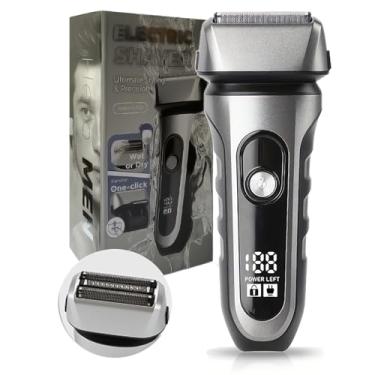 Imagem de Barbeador elétrico para homens, 2 lâminas flutuantes com visor de LED, barbeador elétrico impermeável, molhado e seco para pele lisa com 60 minutos de duração da bateria, recarregável rápido USB-C