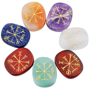 Imagem de Pedras de chakra para cura de cristal polido gravado com pedra de equilíbrio Reiki da Rockcloud, Antiguidade, 7pcs Vikings Symbol Stones, 7