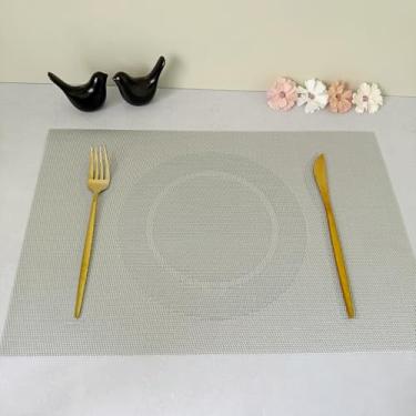 Imagem de Kit 4 Lugar Jogo Americano Retangular Mesa Posta Jantar Cozinha Sousplat Descanso De Prato Decorativo(Prato Prata)