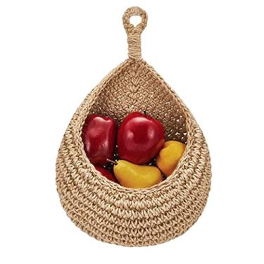 Imagem de Cestas de armazenamento penduradas cesta de frutas pendurada para armazenamento de vegetais cesta de parede cesta de armazenamento de juta cestas de frutas para cozinha, restaurante, plantadores de