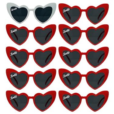 Imagem de Funky Junque Óculos de sol femininos em forma de coração fashion lembrancinhas de despedida de solteira moda vintage retrô amor noiva, Pacote com 10 - 1 branco (noiva) e 9 vermelho (bebê), One Size