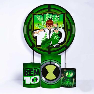 Imagem de Kit Painel de Festa Redondo e Trio de Cilindros Ben 10 - Fera Print